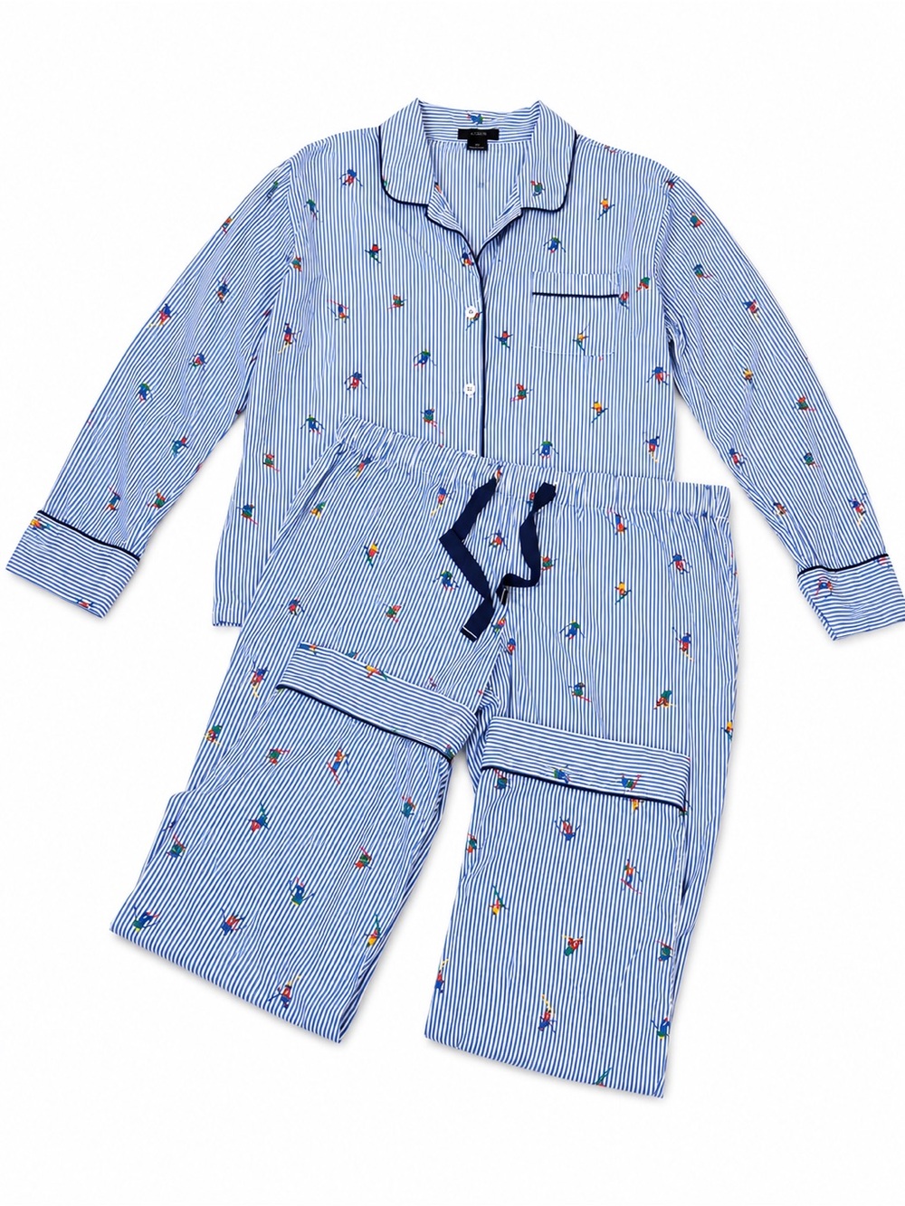 J. Crew Skiiers Pajama Set Women’s Large Blue Stripe Cotton Long Sleeve SZ L